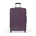 Geometric Plum Carry-On Suitcase – Stylish Patterned Rolling Luggage, detailed front view of an expandable carry on suitcase featuring a bold plum geometric design and adjustable handle.