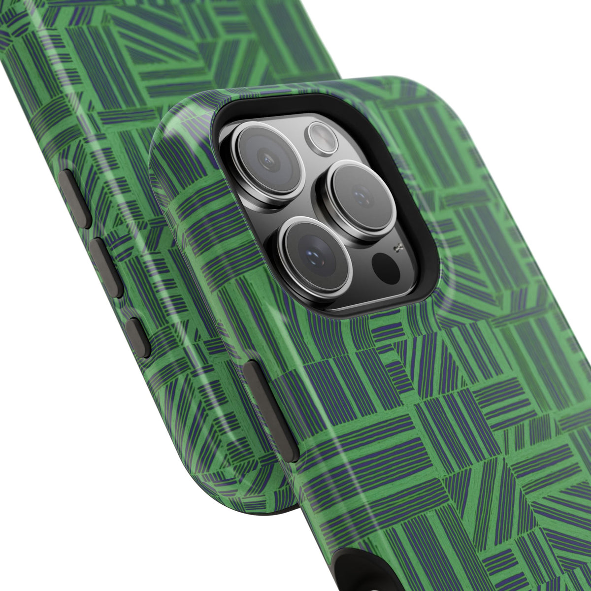 Green Dual Layer iPhone 17 Pro Phone Case, Geometric MagSafe 2-Layer Impact Protection