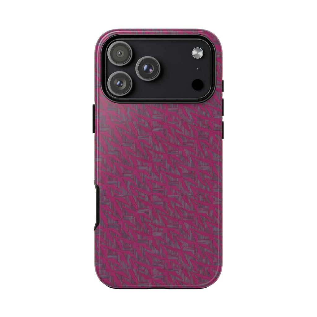 Pink Textured Tough Phone Case — Protective Slim iPhone Cover, durable wireless charging case