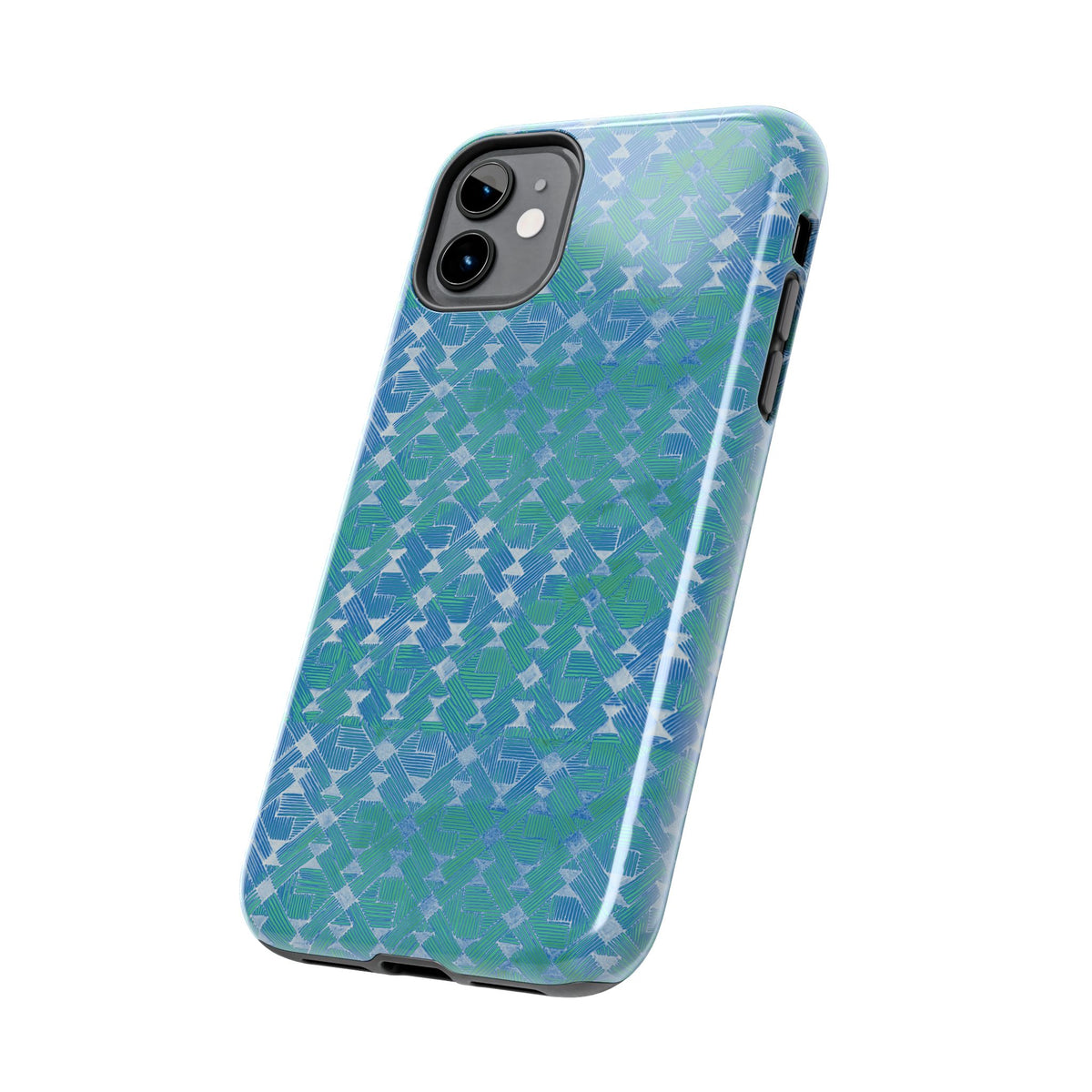Tough Phone Case — Blue-Green Geometric Watercolor Pattern, shockproof iphone 17 pro case aqua blue geometric shell
