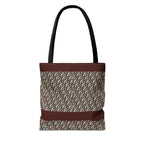 Geometric Retro Stripe Tote Bag – Vintage Brown Patterned AOP Tote showing its structured brown geometric design, large everyday cotton tote
