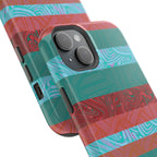 Striped Teal & Coral Magnetic Impact Phone Case camera detail with colorful marbled pattern, Fractyl magsafe compatible iphone 18 pro max case