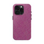 Magenta Geo Pattern Tough Phone Case — Protective Floral-Style Abstract Design, wireless charging iphone 18 pro case in magenta geometric stripe pattern.