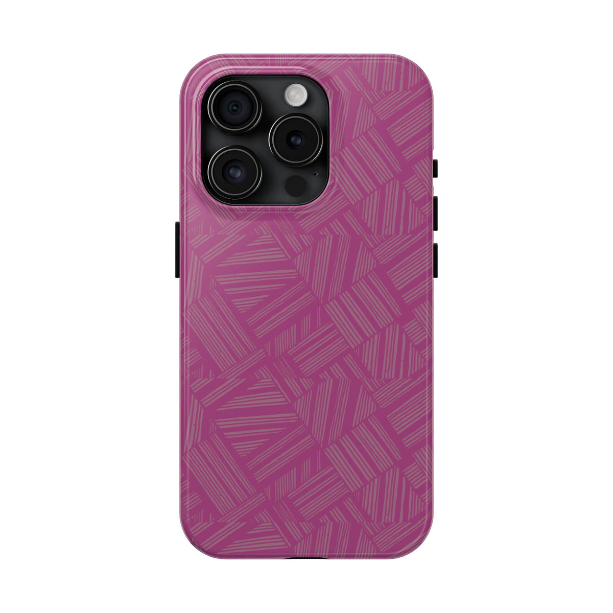 Magenta Geo Pattern Tough Phone Case — Protective Floral-Style Abstract Design, wireless charging iphone 18 pro case in magenta geometric stripe pattern.