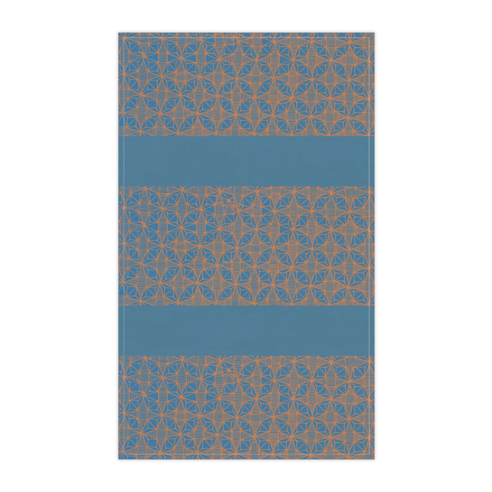 Blue Geometric Stripe Tea Towel — Patterned Cotton Kitchen Towel