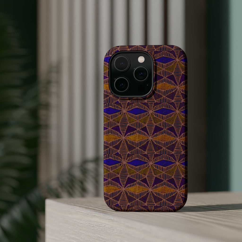 Phone Case — Geometric Tribal Pattern Magnetic Impact-Resistant Case, Fractyl impact resistant iphone 16 pro case featuring slim edges and a bold repeating geometric motif.