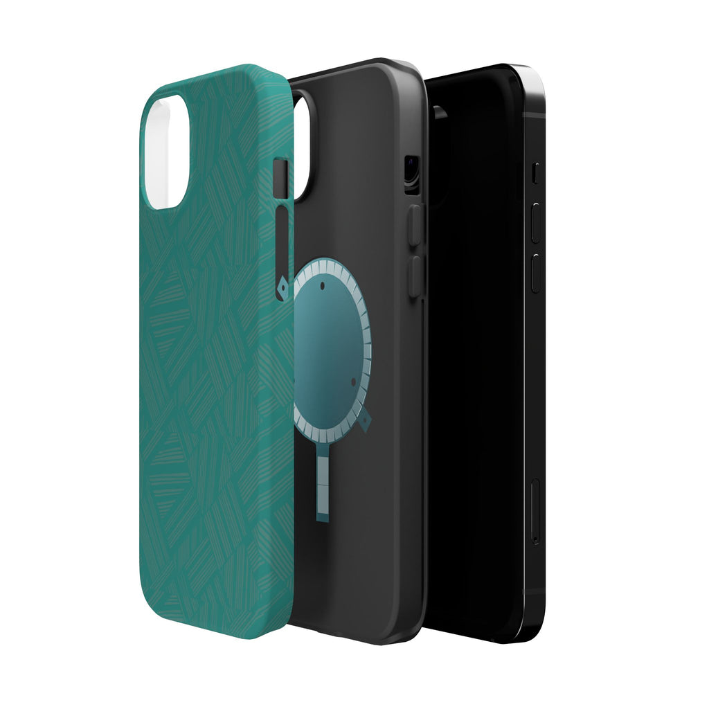 Magnetic Impact-Resistant Phone Case — Teal Geometric Protective Cover, magnetic iphone 18 pro case showing magnetic inner layer