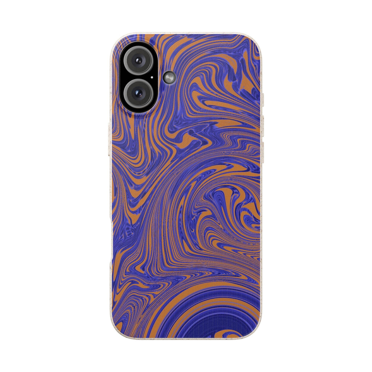 Biodegradable Marble Swirl Phone Case — Purple & Orange Eco-Friendly Protective Cover, angled side and back view; protective biodegradable case _CASETiFY5 alternative.