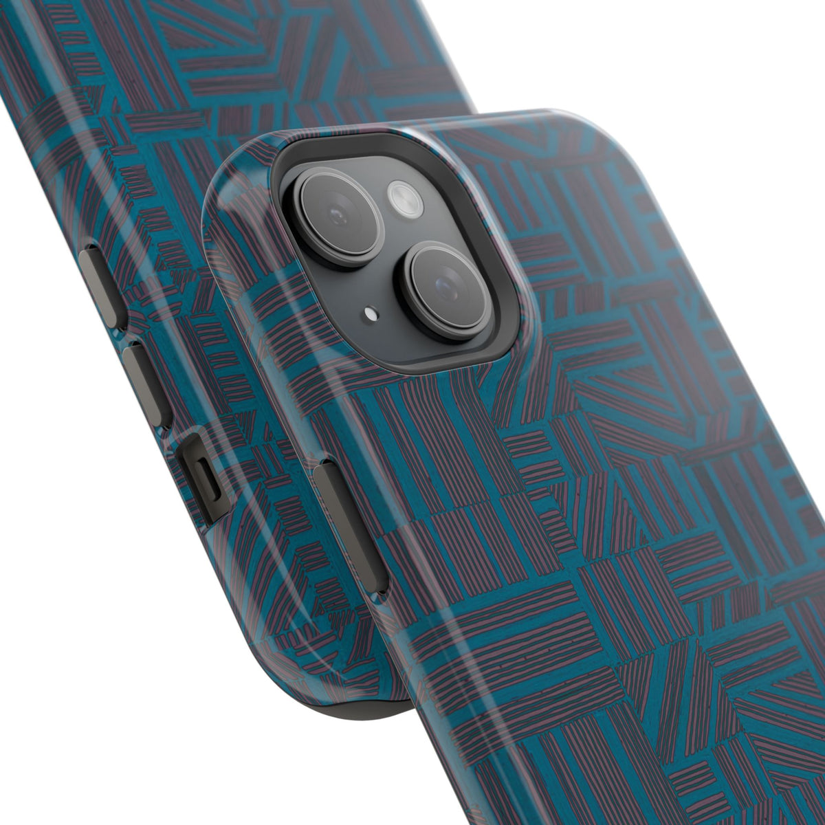 Impact Resistant iPhone 17 Case, Teal Geometric MagSafe Dual-Layer Protection