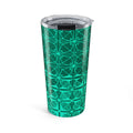 20oz Geometric Teal Tumbler showcasing its stylish design, made of vacuum insulated stainless steel for optimal temperature control.