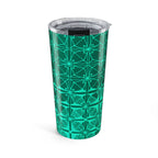 20oz Geometric Teal Tumbler showcasing its stylish design, made of vacuum insulated stainless steel for optimal temperature control.