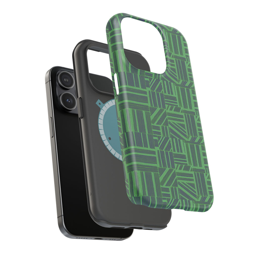 Green Dual Layer iPhone 17 Pro Phone Case, Geometric MagSafe 2-Layer Impact Protection