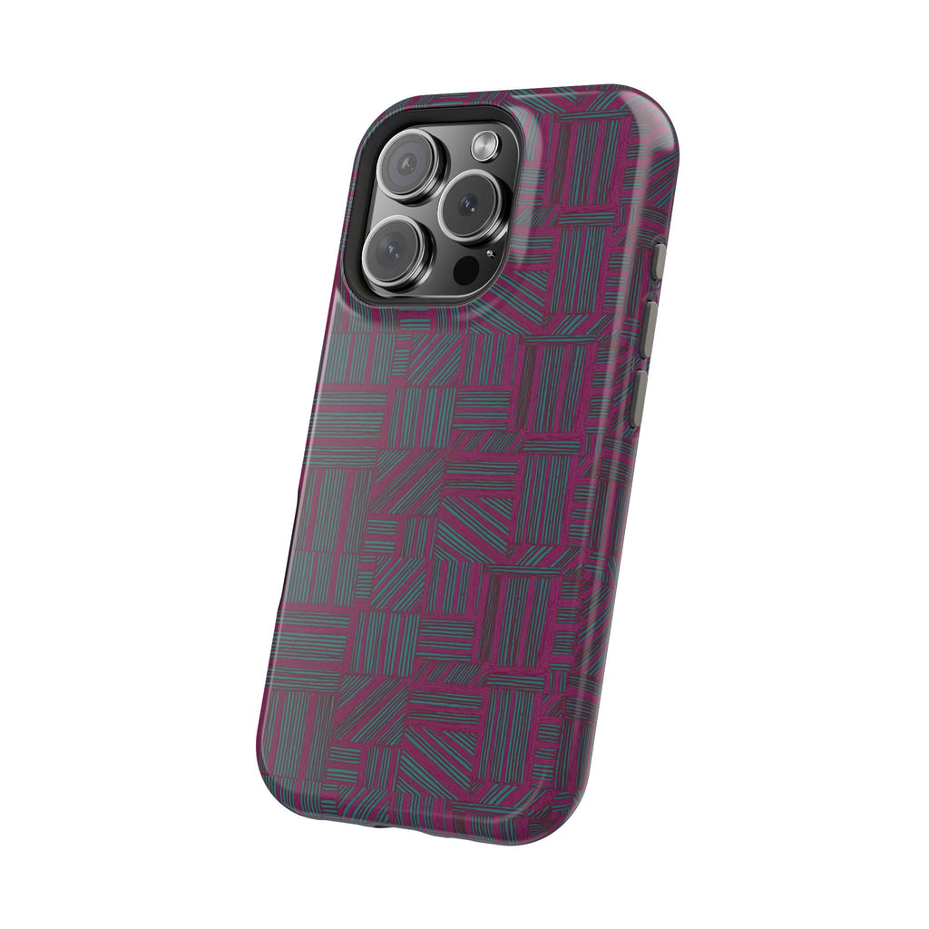 Slim Protective iPhone 16 ProMax Case With MagSafe, Dual-Layer Plum Geometric Design