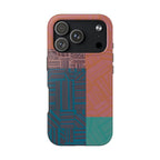 Abstract Geometric Tough Phone Case — Retro Block Pattern, retro iphone 18 pro max case shown in a sleek horizontal-camera phone configuration.