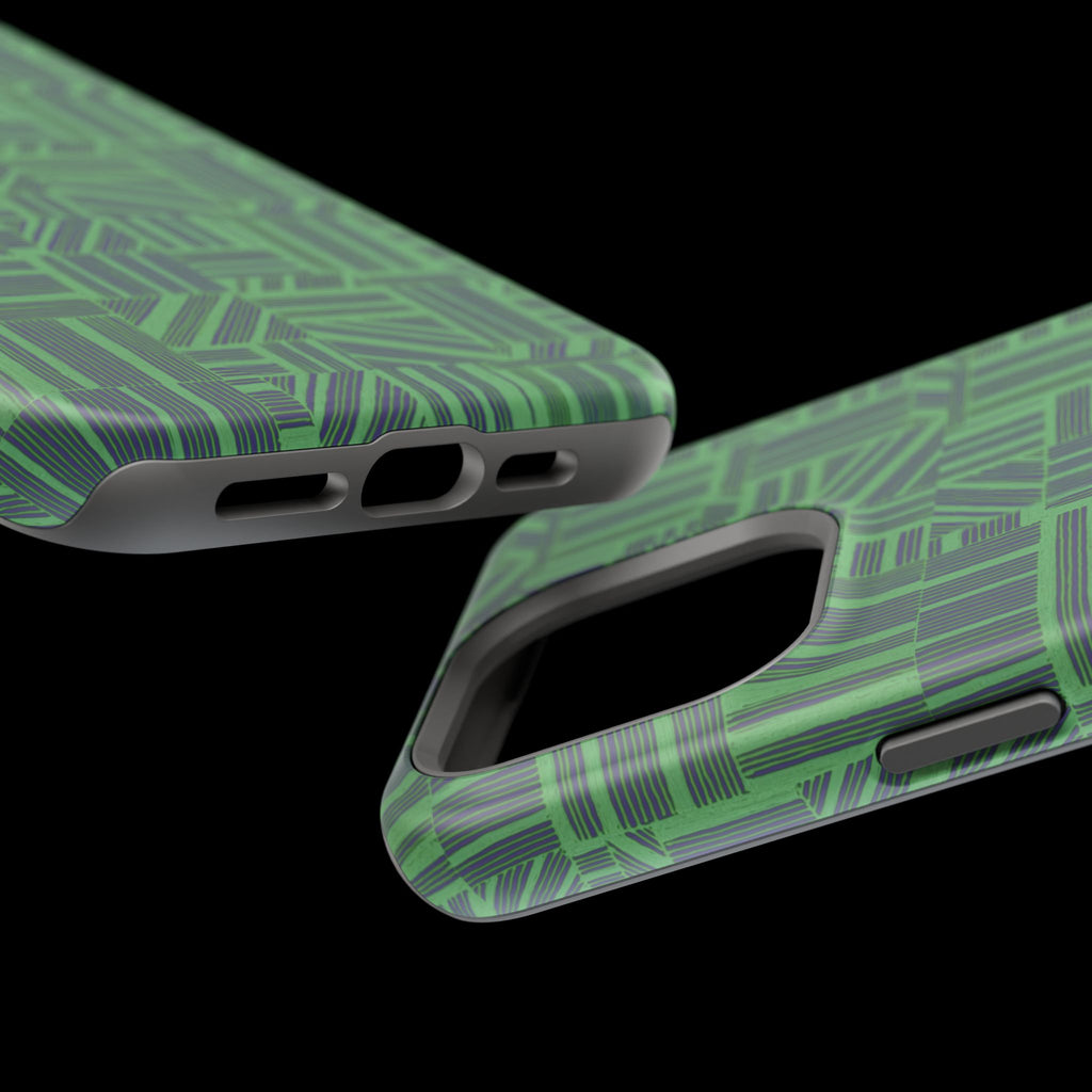 Green Dual Layer iPhone 17 Pro Phone Case, Geometric MagSafe 2-Layer Impact Protection