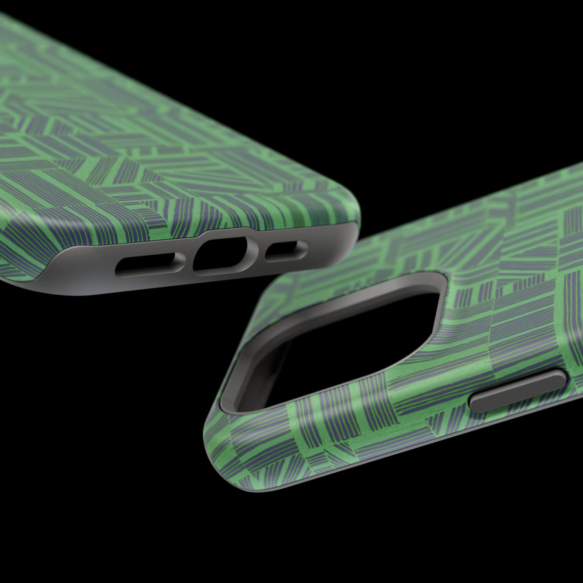 Green Dual Layer iPhone 17 Pro Phone Case, Geometric MagSafe 2-Layer Impact Protection