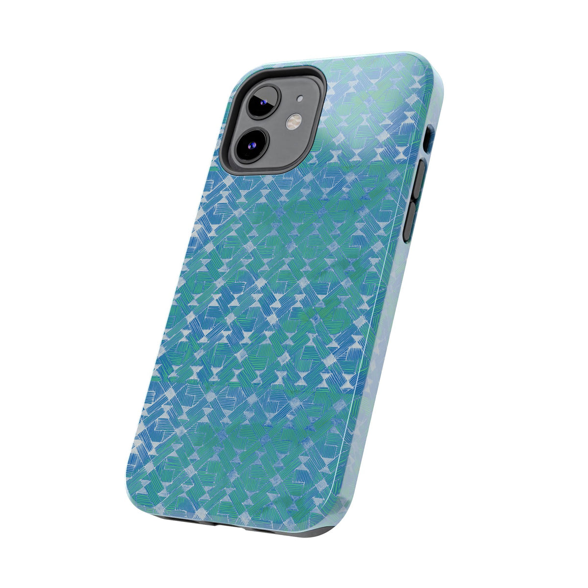 Tough Phone Case — Blue-Green Geometric Watercolor Pattern, shockproof iphone 17 pro case blue-green rear shell