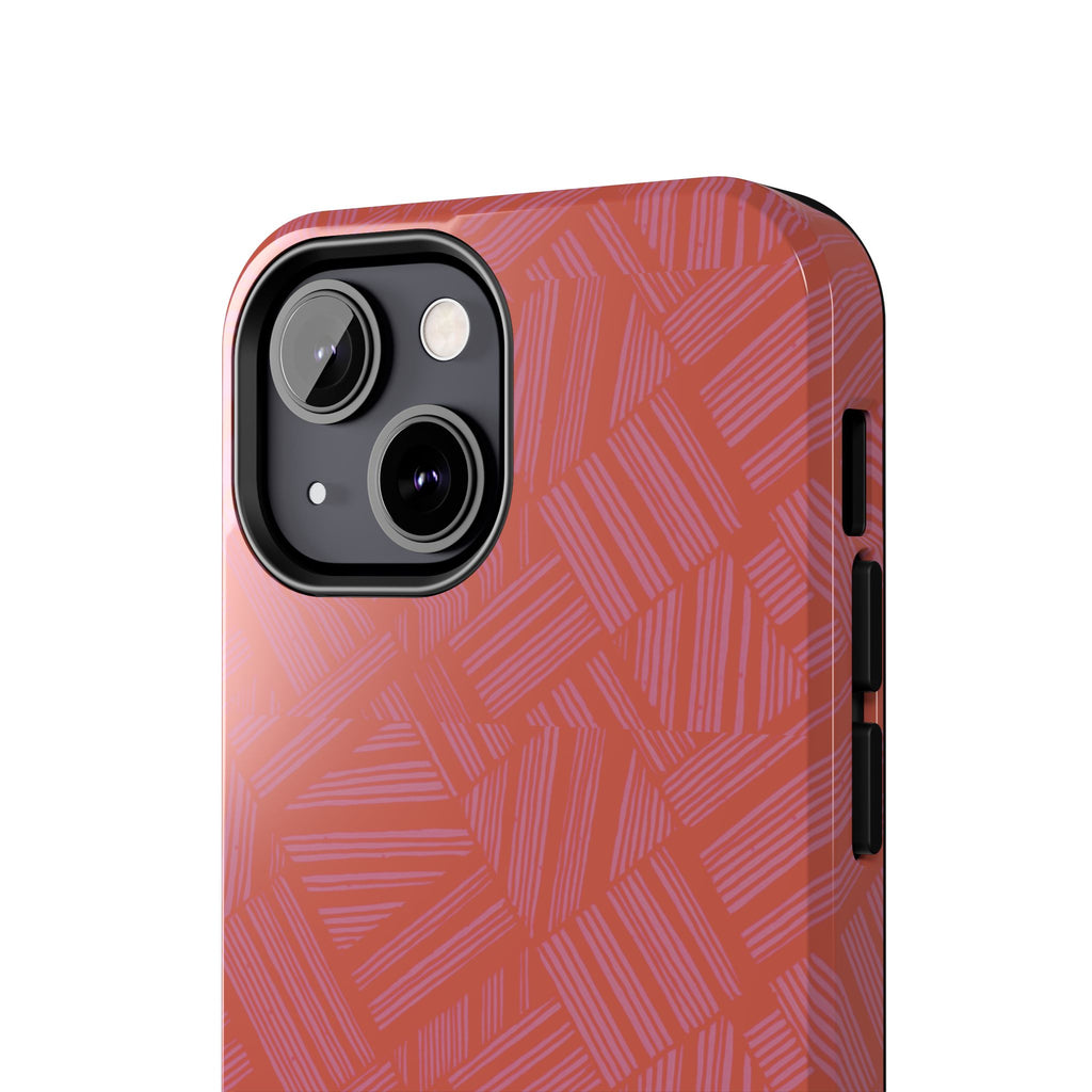 Tough Phone Case — Geometric Coral Pattern Protective Cover, shockproof iphone 18 pro case with coral geometric print and triple-camera opening