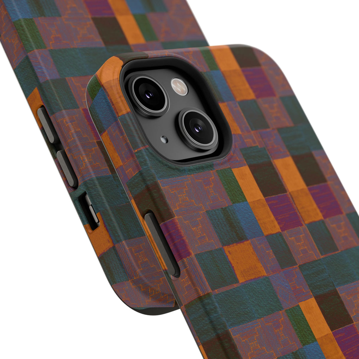 Impact-Resistant Phone Case — Retro Checkerboard Pattern, Fractyl wireless charging iphone 18 pro case highlighting a slim profile, camera protection, and colorful artisan finish.