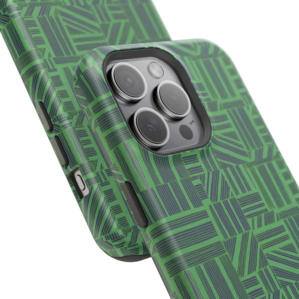 Green Dual Layer iPhone 17 Pro Phone Case, Geometric MagSafe 2-Layer Impact Protection