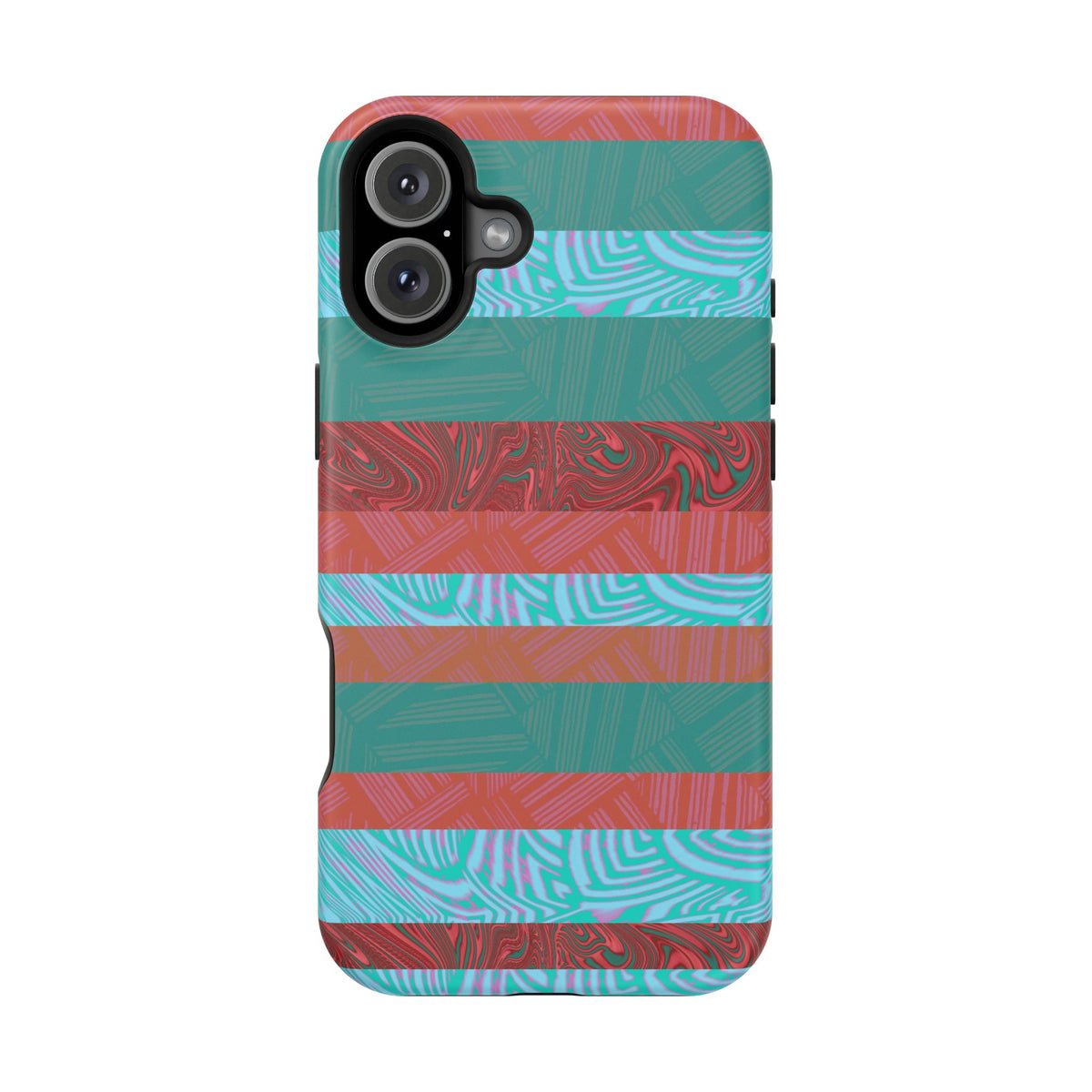 Striped Teal & Coral Magnetic Impact Phone Case geometric marbled artwork, Fractyl magsafe compatible iphone 18 pro max case