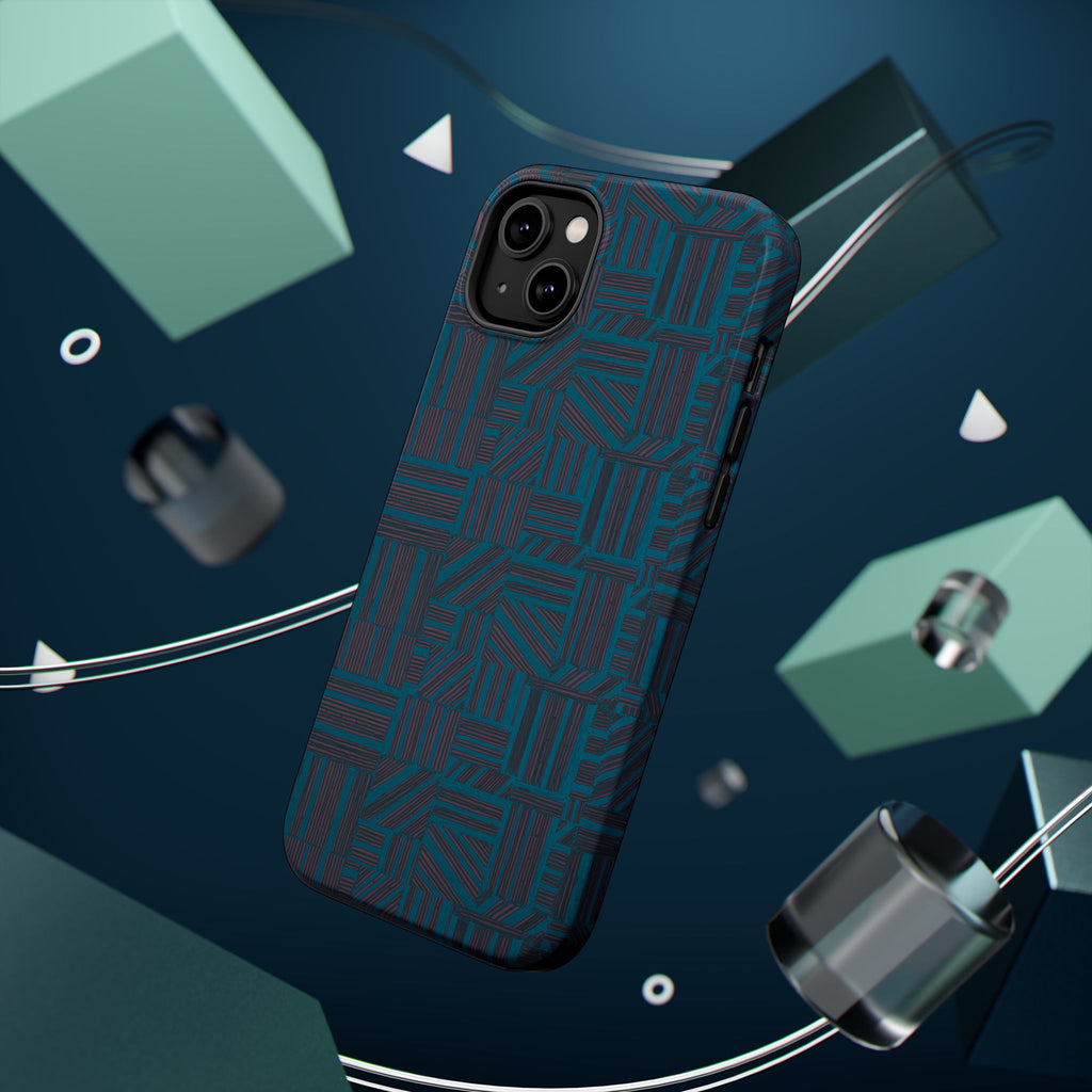 Impact Resistant Phone Case-20% OFF Entire Order, And Free Shipping, Teal Geometric MagSafe case rear view with triple-camera cutout; impact resistant iphone 17 case-20% OFF Entire Order, and Free Shipping.