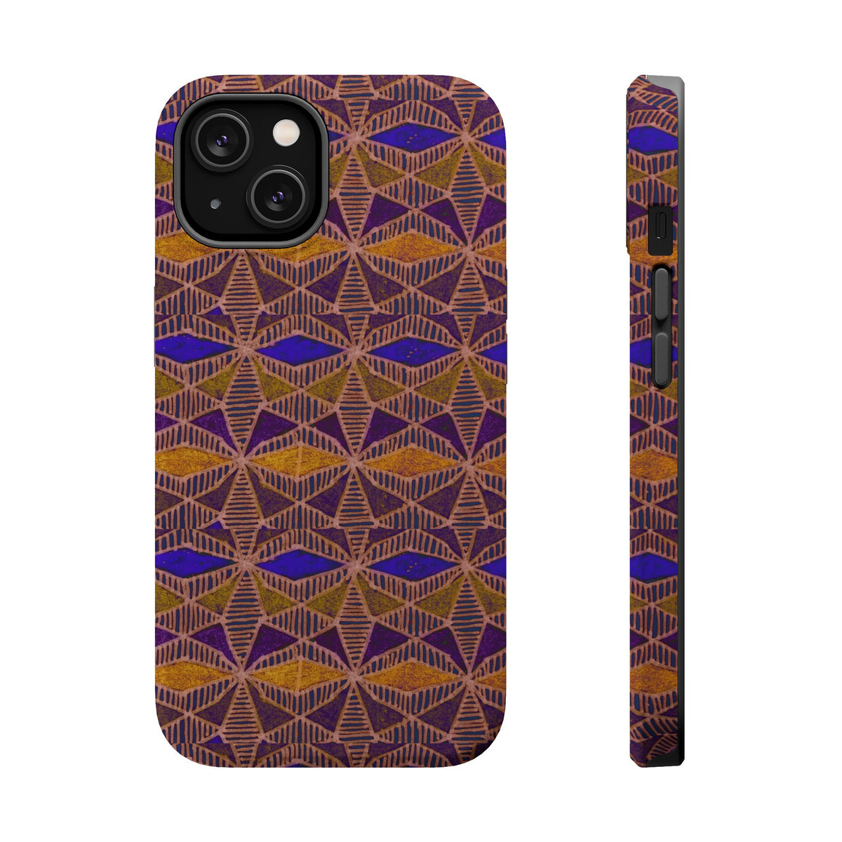 Phone Case — Geometric Tribal Pattern Magnetic Impact-Resistant Case, Fractyl impact resistant iphone 16 pro case featuring a vivid tribal geometric print and precise side cutouts.