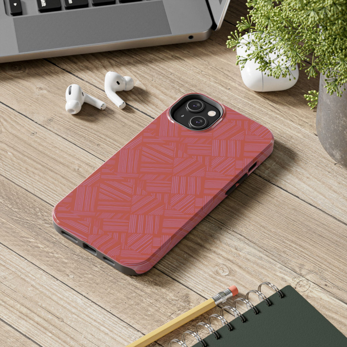 Tough Phone Case — Geometric Coral Pattern Protective Cover, shockproof iphone 18 pro case shown in an exploded two-piece view
