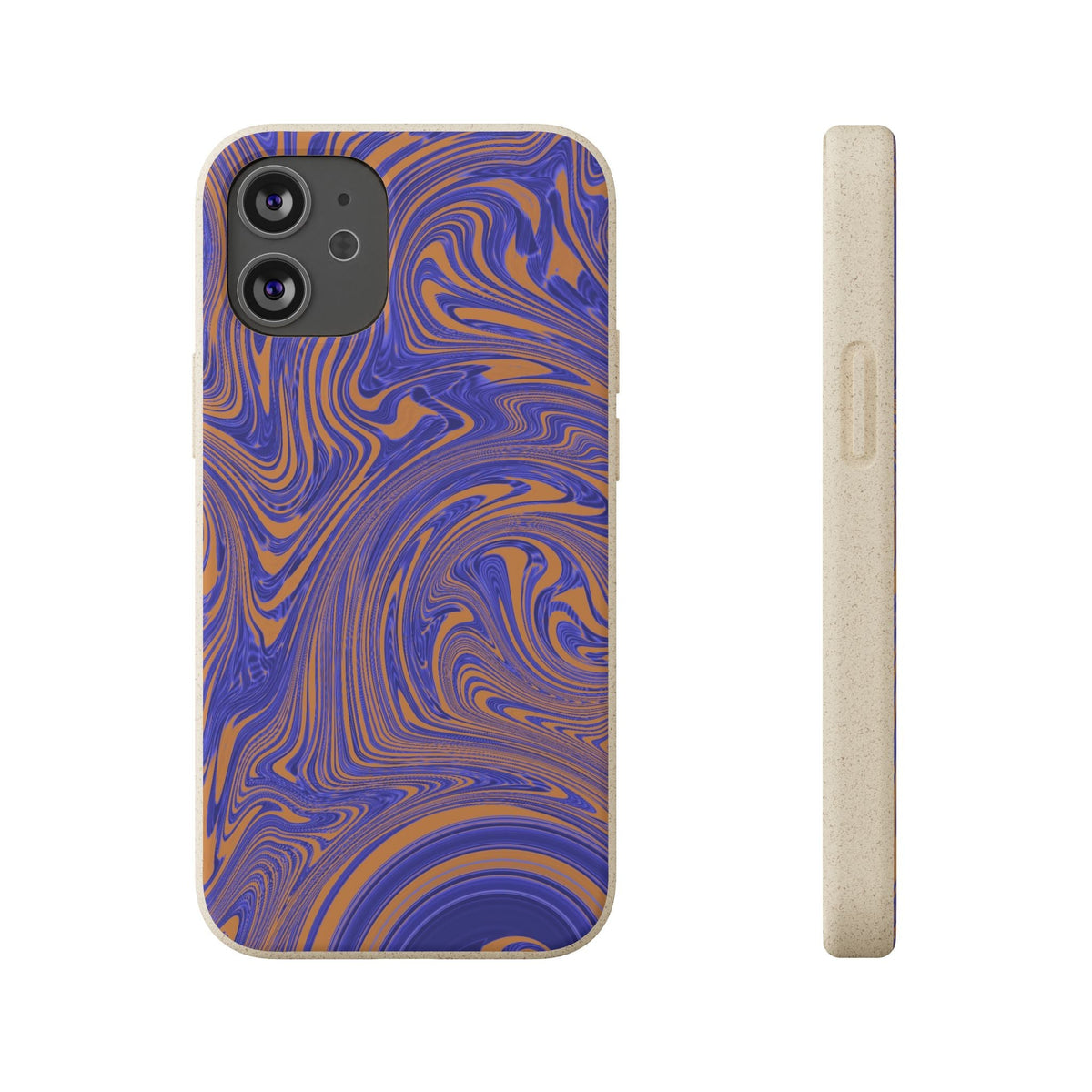 Biodegradable Marble Swirl Phone Case — Purple & Orange Eco-Friendly Protective Cover in a rear product view; protective biodegradable case _CASETiFY5 alternative.