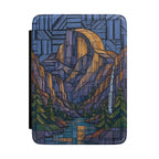 Mountain Mosaic Kindle Case — Geometric Wilderness E-Reader Cover, a 7 inch paperwhite case featuring colorful geometric mountain, evergreen, and river artwork.