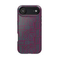 Slim Protective Phone Case With MagSafe, Dual-Layer Impact Protection, Plum Geometric Design, close rear view with camera protection and geometric texture; slim protective iphone 16 promax  case.