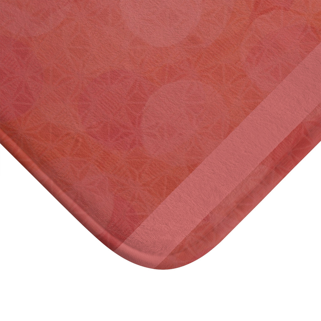 Close-up detail of the Coral Glow Bath Mat — Soft Blush Bokeh Bathroom Rug highlighting its plush texture and soft blush color, ideal as an absorbent bathroom rug.