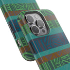 Green Geometric Stripe Phone Case — Impact-Resistant, wireless charging iphone 16 pro max case highlighting its camera cutout and reinforced corners.