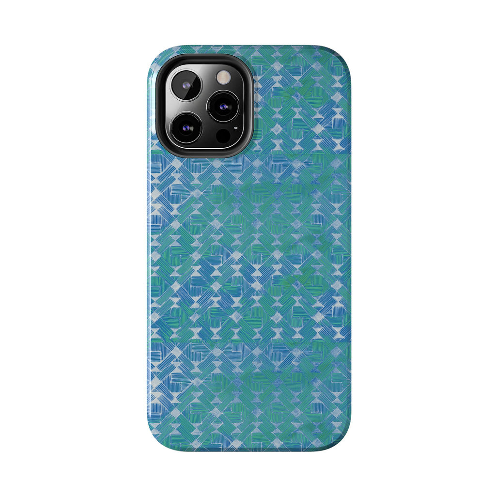 Tough Phone Case — Blue-Green Geometric Watercolor Pattern, shockproof iphone 17 pro case rear camera cutout