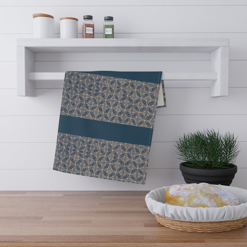 Geometric Navy Stripe Cotton Tea Towel — Modern Farmhouse Kitchen Linen