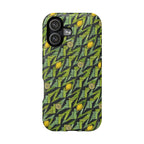 Dual-Layer Impact-Resistant MagSafe iPhone 17 Case, Green Geometric Lemon Pattern featuring a stylish full-wrap lemon design, durable protective construction, and accurate iPhone 17 camera openings.