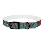 Close view of the black buckle on the Marbled Swirl Dog Collar — Red & Teal Abstract Pet Collar, representing a stylish hypoallergenic dog collar.