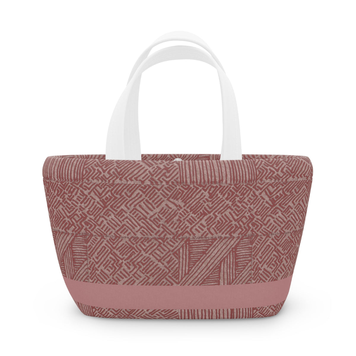 Insulated Geometric Pattern Lunch Bag — Dusty Rose Tote for Work & School. This adorable adult lunch bag features a stunning geometric design in pink, perfect for school lunches, picnics, or everyday meals. Ideal as a gift for her, this eco lunch bag is both stylish and functional.