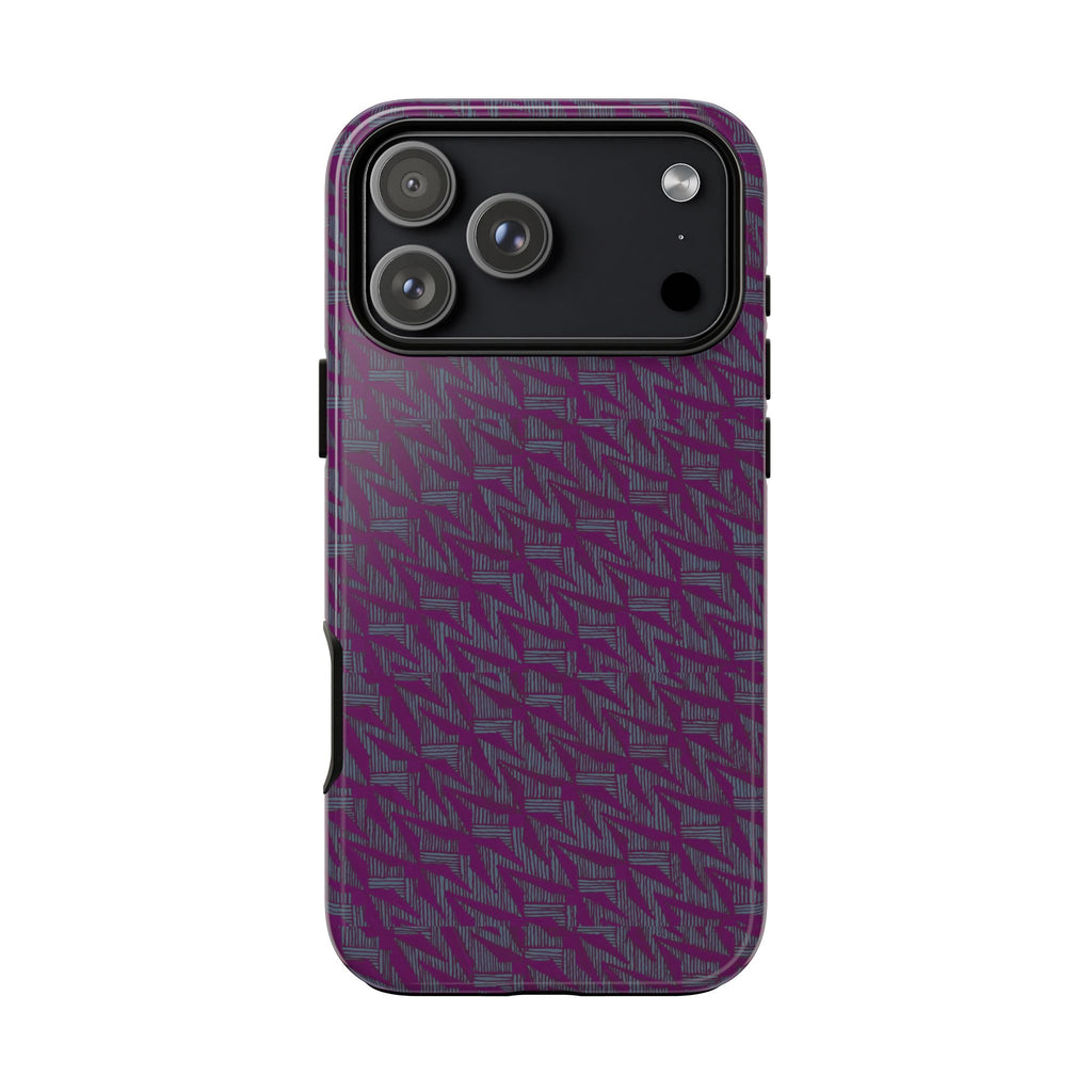 Purple Geometric Tough Phone Case — Protective Slim Phone Cover, purple geometric protective cover rear view, shockproof iphone 17 pro cover