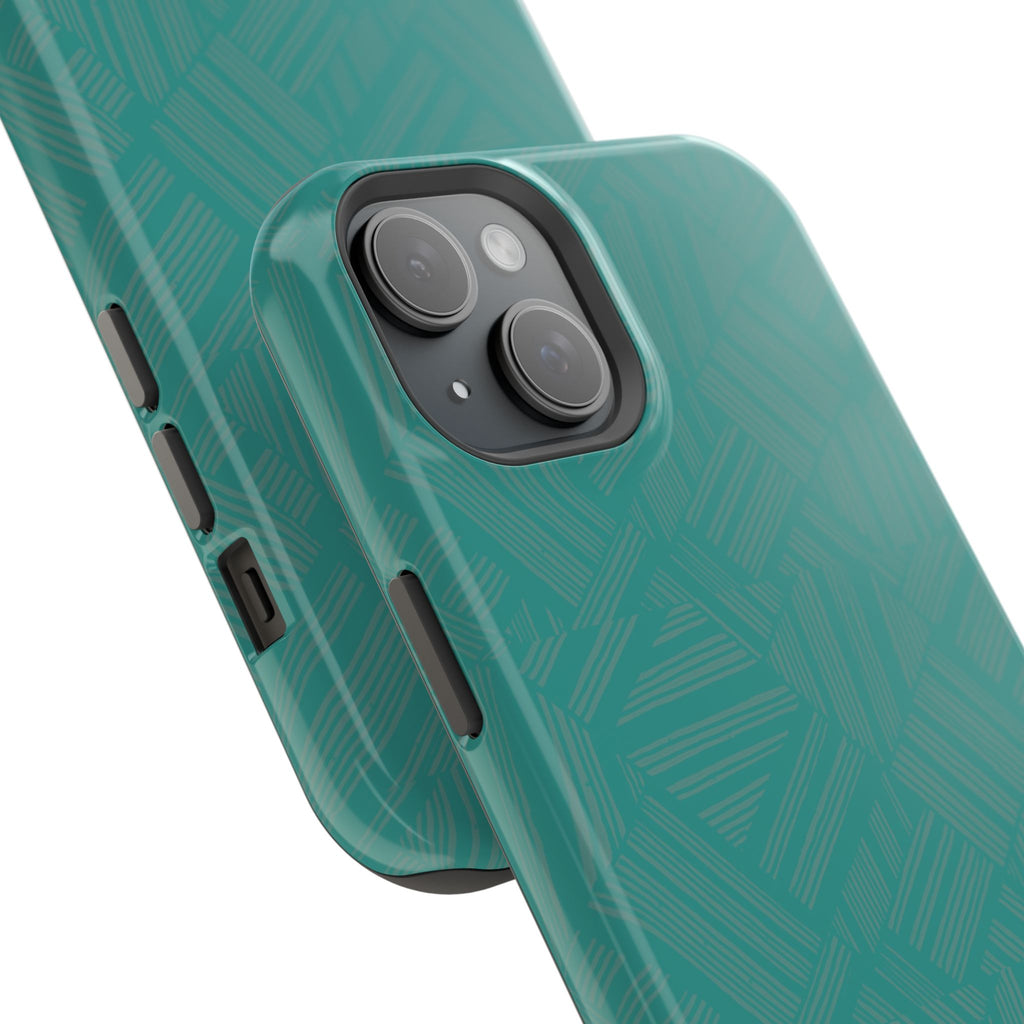 Magnetic Impact-Resistant Phone Case — Teal Geometric Protective Cover, magnetic iphone 18 pro case exploded magnetic construction
