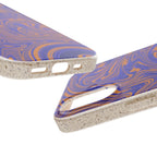 Biodegradable Marble Swirl Phone Case — Purple & Orange Eco-Friendly Protective Cover, close-up of artistic swirl design; protective biodegradable case _CASETiFY5 alternative.