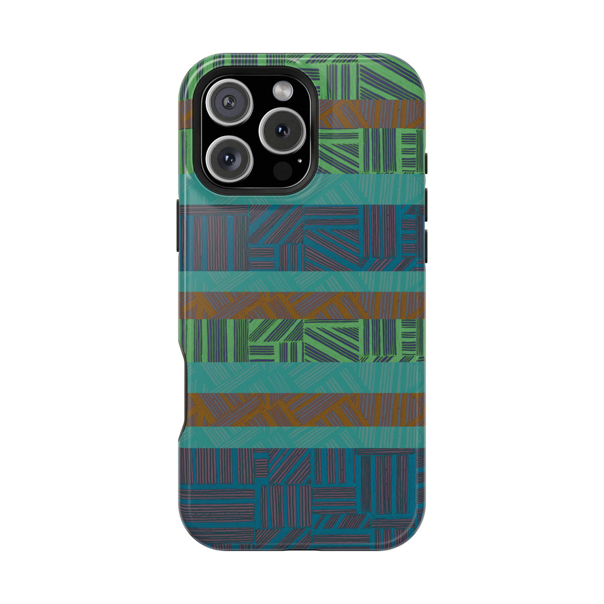 Green Geometric Stripe Phone Case — Impact-Resistant, wireless charging iphone 16 pro max case featuring a dual-layer protective silhouette.