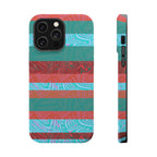 Striped Teal & Coral Magnetic Impact Phone Case rear view for dual-camera phone, Fractyl magsafe compatible iphone 18 pro max case