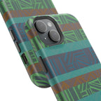 Green Geometric Stripe Phone Case — Impact-Resistant, wireless charging iphone 16 pro max case product render with full-wrap geometric artwork.
