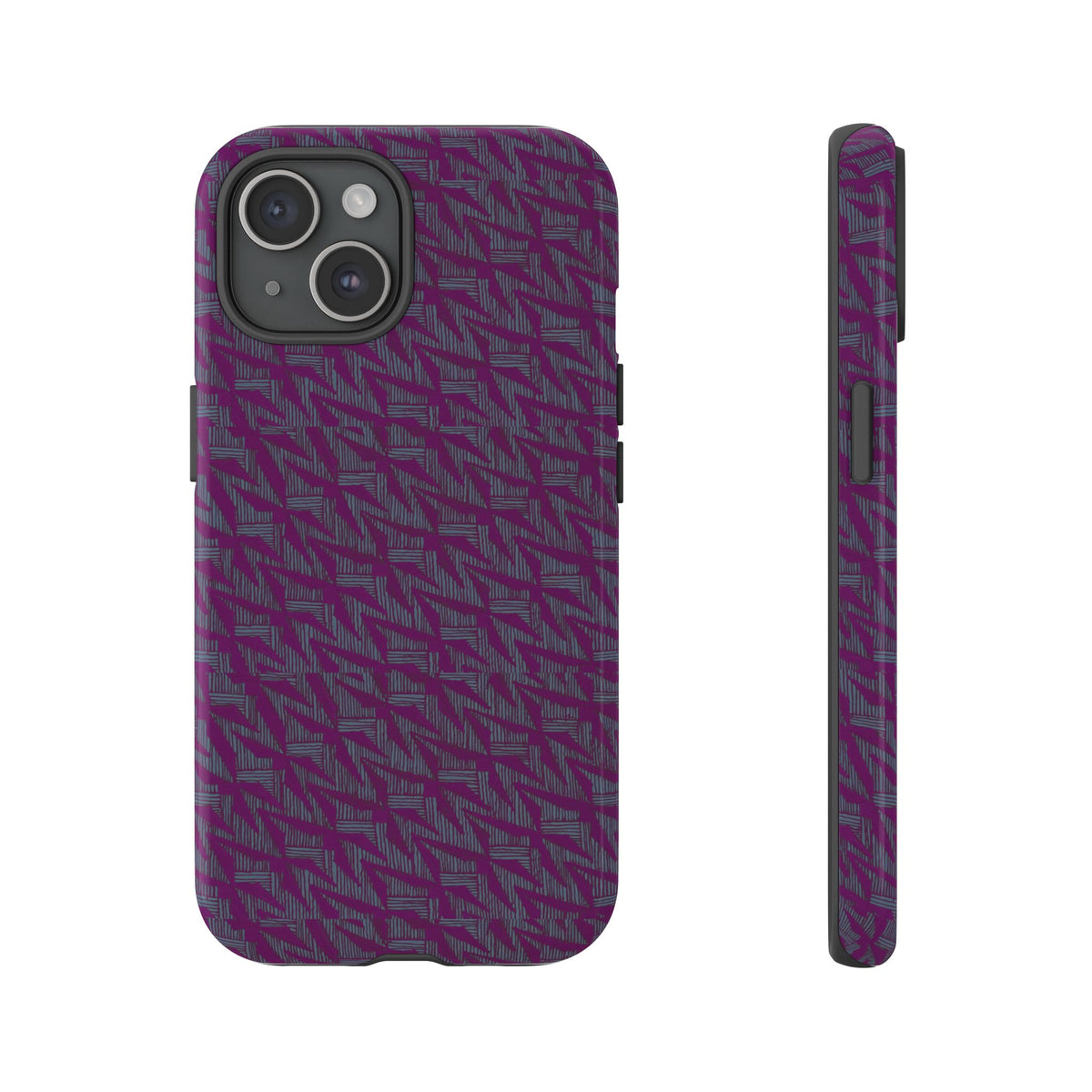 Purple Geometric Tough Phone Case — Protective Slim Phone Cover, back view with triple-camera opening, shockproof iphone 17 pro cover