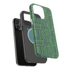 Green Dual Layer iPhone 17 Pro Phone Case, Geometric MagSafe 2-Layer Impact Protection