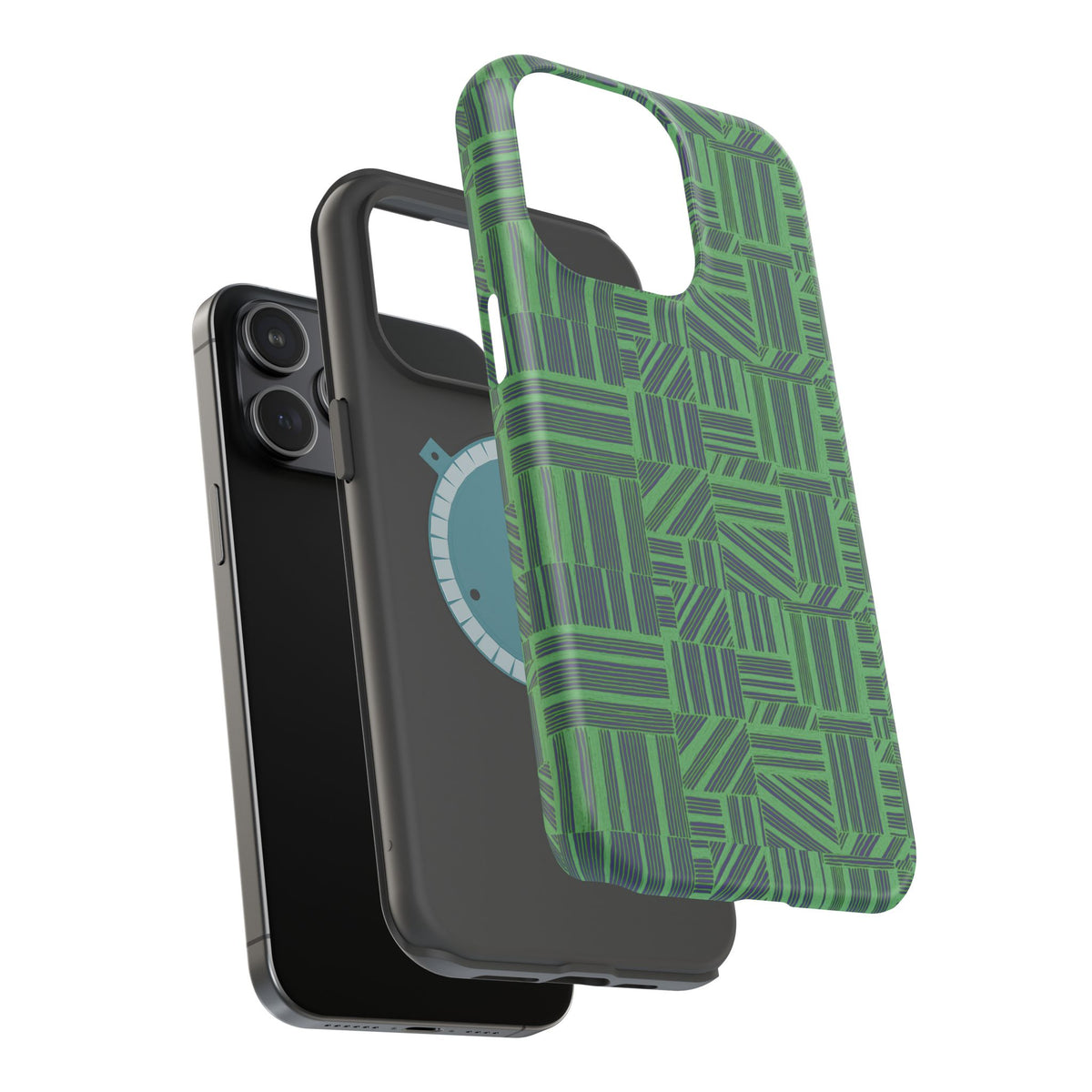 Green Dual Layer iPhone 17 Pro Phone Case, Geometric MagSafe 2-Layer Impact Protection