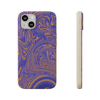Biodegradable Marble Swirl Phone Case — Purple & Orange Eco-Friendly Protective Cover, angled smartphone case view; protective biodegradable case _CASETiFY5 alternative.