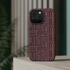 MagSafe Impact Resistant Phone Case - Geometric Brown Pattern, Dual-Layer Protection, modern phone case lifestyle image; impact resistant iphone 17 pro max case