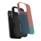 Abstract Geometric Tough Phone Case — Retro Block Pattern, retro iphone 18 pro max case with close-up of its multi-camera opening and side button protection.
